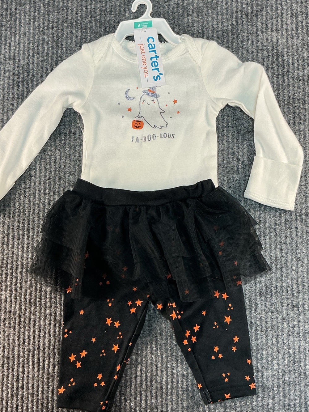 Carter's White Ghost Top with Black Tutu Legging Set